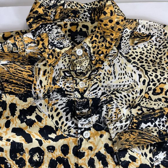 Stussy Shirt Men Small Short Sleeve Button Leopard Animal Print - Picture 6 of 16